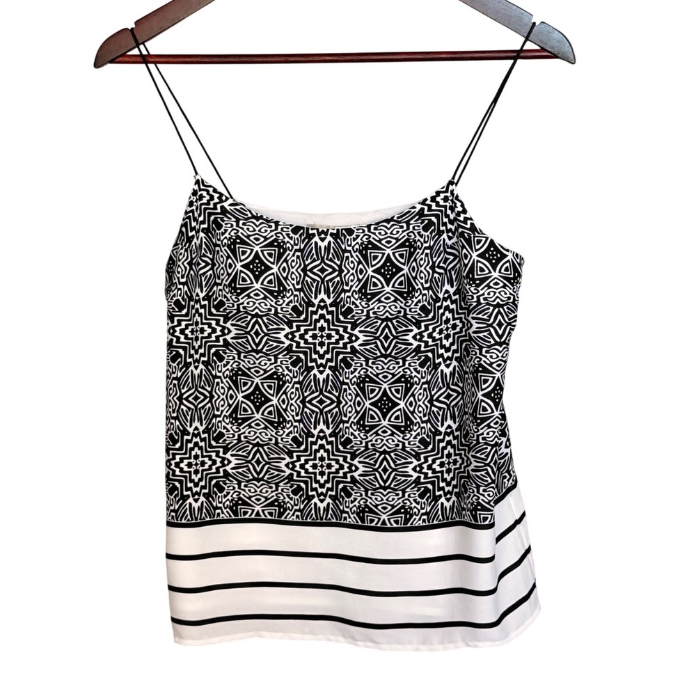 Banana Republic Tank Top Womens 4 Black‎ White Polyester Geometric Striped Cami